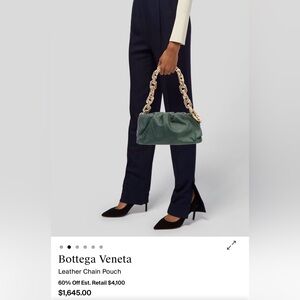 Bottega Veneta Green Shoulder Bag with Gold Chain